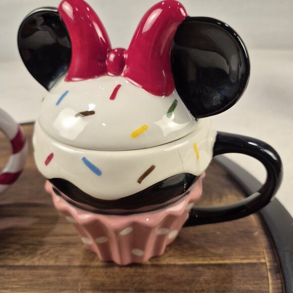 Disney Mickey & Minnie Mouse Ceramic Mug & Ceramic Cupcake Cup With Lid Defect - Picture 3 of 15